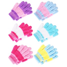 6 Pairs Kids Gloves Full Finger Knitted Thermal Gloves Winter Warm Mitten Boys Girls (Purple, Pink, Rose Red, Blue, Light Blue, Lake Blue, Medium)