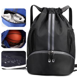 Veki Sports Backpack with Drawstring, Gym Bag Waterproof for Men and Women, Sports Bag with Bottom Compartment for Basketball, Football, Volleyball, Gym Bag for Travel, Gym, Swimming