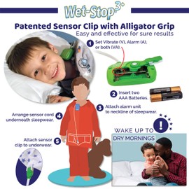 Wet-Stop 3 Green Bedwetting Enuresis Alarm with Loud Sound and Strong Vibration for Boys or Girls, Proven Solution for Bedwetters…