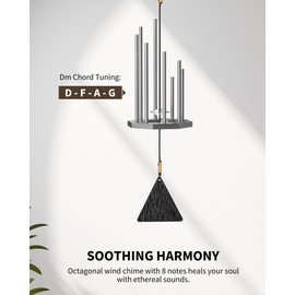 POGOLAB Wind Chimes for Garden, Dm Chord Octagon 8 Notes Meditation Wind Chimes Outdoor Indoor, Ethereal Melody Tone, Aluminum Alloy Chime Bells for Patio, Balcony or Outdoor Space Decor, Black