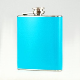 Hip Flask Holding 6 oz - Pocket Size, Stainless Steel, Leak Proof, Screw-On Cap - Baby Blue Wrapped Vinyl Finish