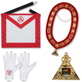 SialkotCrafts Masonic regalia Royal Arch synthetic Leather Apron set machine embroidered.Apron chain collar gloves jewel, Red, 14 x 16