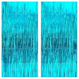 KatchOn XtraLarge Blue Foil Fringe Curtain - 3.2x8 ft, Pack of 2 | Water Streamer Backdrop for Beach & Under The Sea Parties