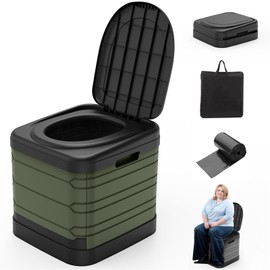 CAMPERFECT XXL Portable Toilet for Adults, Upgraded Camping Toilets Collapsible Toilet Extra Large 16.7-inch High Porta Potty for Camping Outdoor Activities and Travel, 18.1‘’*16.7''*16.7'' Green
