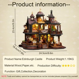 CUTEROOM DIY Miniature House Kit, Wooden Dollhouse Kit with LED Magic Tiny House Kits for Women Girls Best Birthday Gifts (Edinburgh Castle)