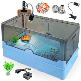RunDuck Turtle Habitat Tank Kit– Fresh Filtration, Waterplay Fun, Diverse Living, Heat Lamp, Water Pump and Convenient Water Changes in Tanks Habitat Kits Turtle cage Blue,Large