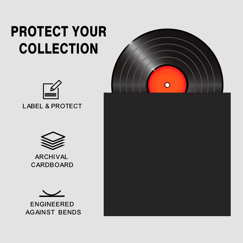 20PCS Black 12-Inch LP Vinyl Record Jackets, 350gsm Cardboard Sleeves
