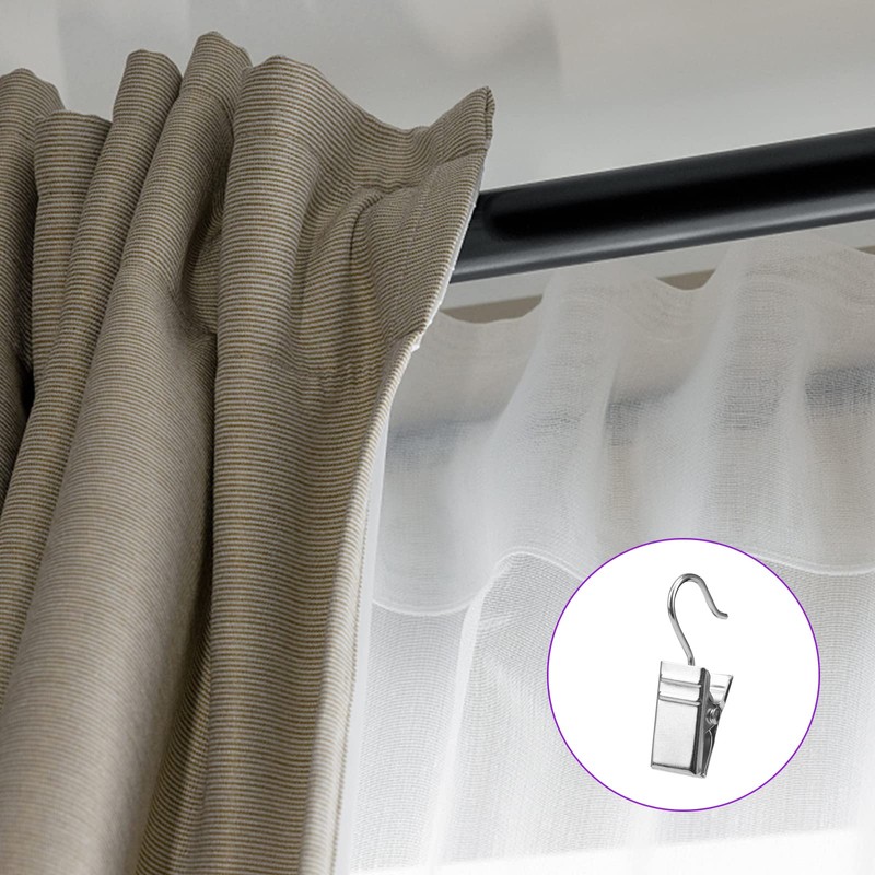 JOIKIT 100 PCS Curtain Clips with Hook, Silver Metal Curtain