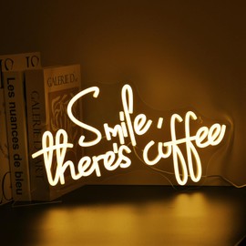 Gdbkabf Smile There's Coffee Neon Sign, Neon Signs for Wall Decor Neon LED Signs Room Neon Light Up Signs Home Decor