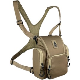 Deltic Tracker XL Bino Harness, Chest Pack with Magnetic Main Pocket, 4 Storage Pockets, Adjustable Straps, Tan