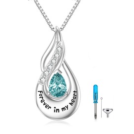 Shusukue Cremation Jewellery for Ashes Urn Necklace for Women 925 Sterling Silver Birthstone Cremation Jewellery Gift for Women Sympathy Gift, Sterling Silver, Gemstone