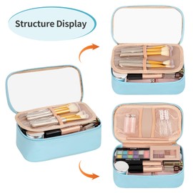 OCHEAL Clear Makeup Bag, Portable Makeup Storage Organizer Cosmetic Bag, Travel Makeup Bag Cute Clear Pouch For Women and Girls Cosmetics Bags with Divider Makeup Brush Compartment-Lake Blue