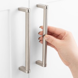 ASKANO Brushed Nickel Cabinet Pulls, 6-1/4 Inch Hole Centers, Knurled Bar Kitchen Cabinet Handles AP1311 | Pack of 10, Solid Hardware for Kitchen Door Drawer Dresser Bathroom Vanity Cupboard, 6.3"