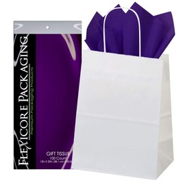 5ct White Paper Gift Bags + 10ct Gift Tissue