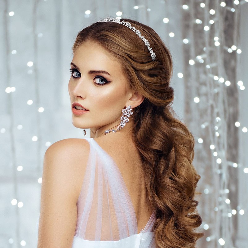 WINOMO Crystal Bridal Flower Leaves Crown Headband Tiara Headpiece, Silver,