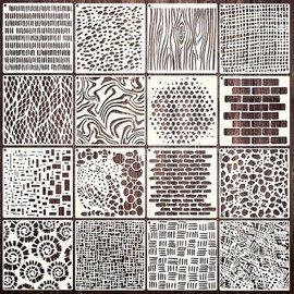 Calkkrer Pack of 16 Reusable Painting Stencils, Stencils for Painting on Wood, Mixed Texture Stencils Set, Airbrush Stencils, Pattern Stencils Painting