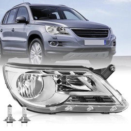 TUSDAR Headlight Assembly Compatible with 2009 2010 2011 Volkswagen VW Tiguan Halogen Headlights with Bulbs Right Passenger Side Headlamps Replacement (w/o HID)