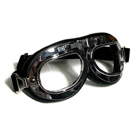 Motorradbrille schwarz klare Gläser verchromter Rahmen ECHT LEDER