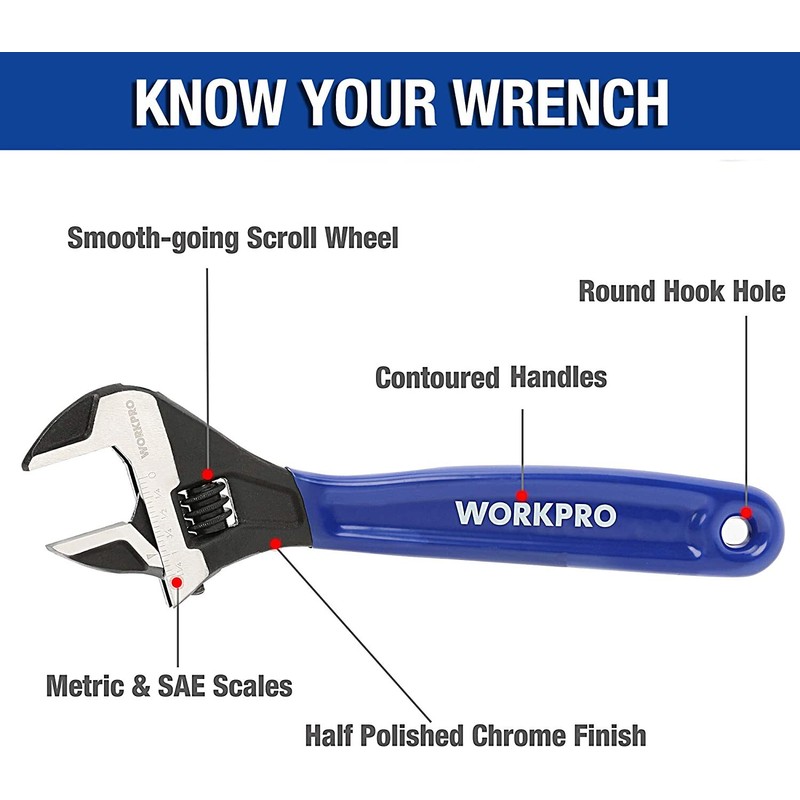 WORKPRO 2-piece Adjustable Wrench Set 6-Inch & 10-Inch Wrenches Metric
