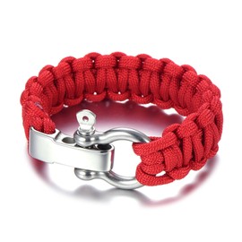 DonDon Men's Paracord Survival Bracelet Woven Outdoor Bracelet with Stainless Steel Fastening red