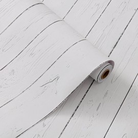 Peel and Stick Self-Adhesive Wallpaper - Vintage Wood Grain (17.5" x 196.8") Self-Adhesive Removable Wallpaper for Decorating Walls/Furniture/Cabinets/Rental Homes, White Wood Contact Paper