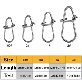 Alwonder Pack of 50 Snaps Fishing Hooks Stainless Steel for Spin Fishing Duo-Lock Bait Snaps Freshwater Saltwater Fishing Swivels Quick Change Fishing Clips Carabiner Hook Connector in Size #2