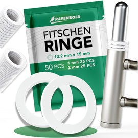RAVENBOLD Fitting Rings for Room Doors [Practical Set of 50: 25 x 1 mm & 25 x 2 mm Ring Thickness / 10.2 mm Diameter] - For All Room Doors - Extra Sturdy Plastic - Washers Door Hinge