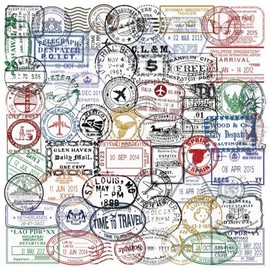 Vintage Stamps Stickers for Laptop(50PCS),Gift for Children Teens Adults Girl Boys,Retro Stamps Transparent Waterproof Stickers for Skateboard,Scrapbook,Bike,Phone,Computer,Luggage Water Bottle Guitar