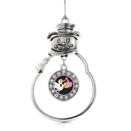 Inspired Silver - Stork Brings A Girl Charm Ornament - Silver Circle Charm Snowman Ornament with Cubic Zirconia Jewelry