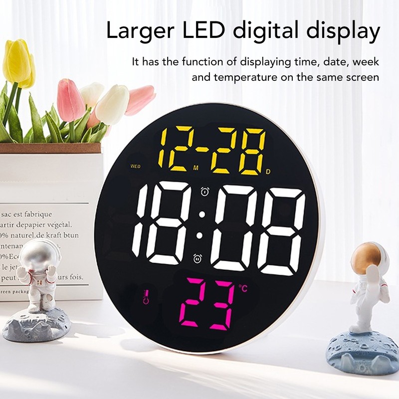 Round Digital Wall Clock 12 24Hr USB Powered Silent Modern