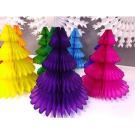 3-Pack 12 Inch Honeycomb Paper Christmas Tree Decoration, Lime Green