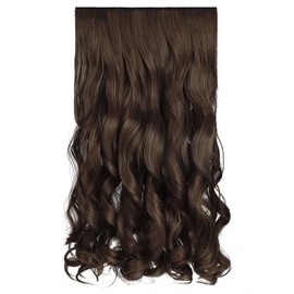 REECHO 20" 1-Pack 3/4 Full Head Curly Wave Clips in on Synthetic Hair Extensions HE008 Hairpieces for Women 5 Clips per Piece-Dark Brown with Copper Highlights