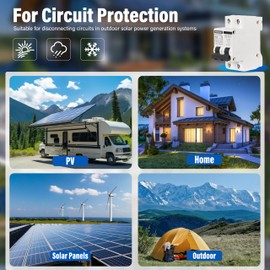 MINGSONG DC Solar Panels Disconnect Switch 25 Amp Solar Shut Off Switch 12V-400V 2 Poles Small Miniature Circuit Breaker for PV Homes, AC 110V DIN Rail MCB
