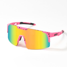 HNJOKE Sports Polarized Sunglasses, UV400 Protection Baseball Glasses Men Women, Softball Cycling Beach Volleyball Bike Running Fishing Driving Glass（Pink Frame-red Mirror Lens）