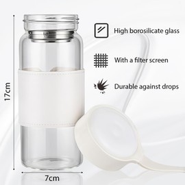 Yamobi Shaker Glas, 16 oz BPA-freies geruchloses Proteinshaker Glas mit integriertem Sieb und 304SS Mischball für Fitness & Proteinshakes, auslaufsicher (Weiß)