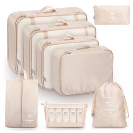 Mossio 8 Set Packing Cubes with Shoe Bag - Travel Luggage Organizer for Suitcase Clothes Storage Bag - Color: Navy Blue