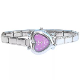 D'linQ Lavender Curvy Heart Italian Charm Bracelet Watch Quartz Movement WW420Lavender