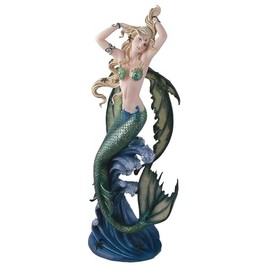 ICE ARMOR 27" H Green Mermaid Fairy on Wave Statue Fantasy Decoration Figurine Large Sculpture