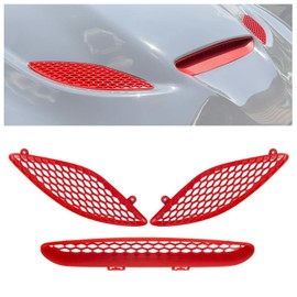 HECASA Front Hood Scoop Hood Vent Trim Compatible With 2015-2020 Dodge Charger SRT Hellcat Hood Bezels Grille Kit (Side Grilles NOT Fit 2021 Models/Center Grille Fit 2021 Models) Plastic Red