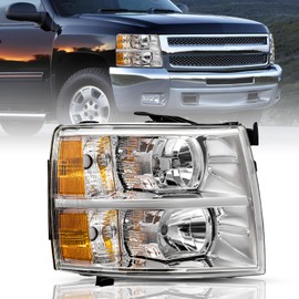 TUSDAR Fits for 2007-2013 Chevy Silverado 1500/2007-2014 Silverado 2500HD 3500HD Headlights Assembly No Fogging OE Style Factory Replacement Chrome Housing Right Passenger Side RH