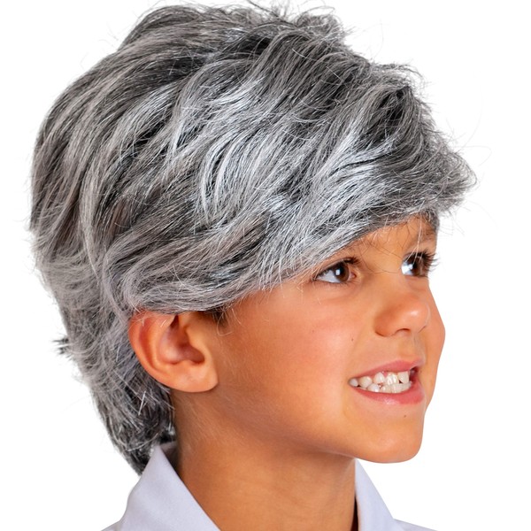 Skeleteen Grey Old Man Wig - Salt and Pepper Hair Old Person Grandpa Wigs Costume Accessories for Boys and Girls