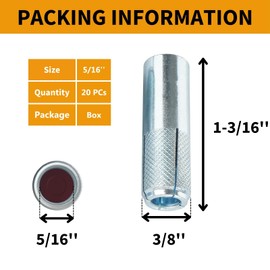 YaaYii 20 PCs Drop-in Anchors 5/16"-18 Zinc-Plated for Concrete, Secure Mounting, Industrial-Strength, Easy Installation - Internal Forced Expansion Screw Bolts for Solid Concrete