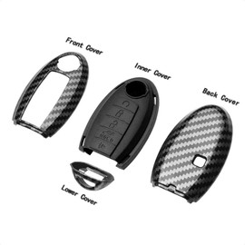 TANGSEN Funda para llavero gris Patrón de fibra de carbono ABS Funda de silicona negra para INFINITI JX35 Q50 Q60 QX56 QX60 QX80 para NISSAN ALTIMA ARMADA MAXIMA MURANO PATHFINDER ROGUE Control remoto de entrada sin llave de 5 botones