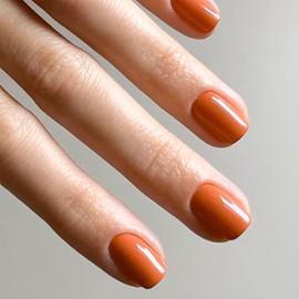 Square Press on Nails Short Orange Fake Nails Acrylic Nails Solid Color False Nails Press ons Glossy Glue on Nails Stick on Nails for Women and Girls