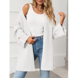 Saodimallsu Womens Oversized Long Cardigan Sweaters Casual Open Front Chunky Knit Slouchy Fall Trendy Sweater Coats White