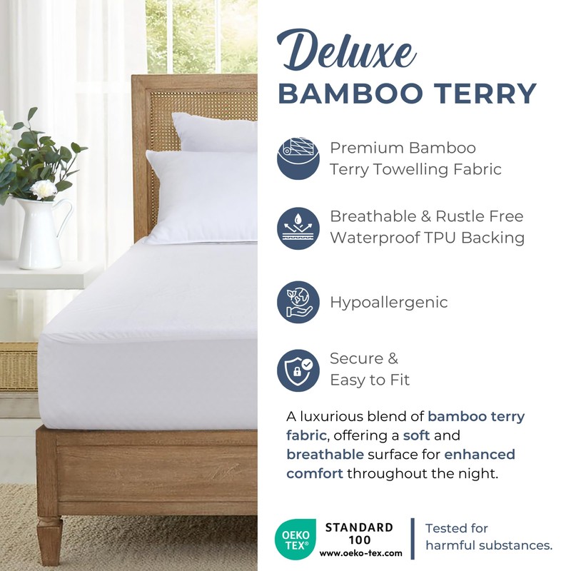 Dreamaker Fully Fitted 100% Bamboo Terry Waterproof Mattress Protector, Rustle