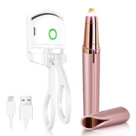 Eyelash Curler & Eyebrow Hair Trimmers Kit, Rechargeable 5s Fast Heat up Eyelash Curler, Portable Electric Eyebrow Razor for face Fingers Legs Mouth, Quick Safe Beauty Kit