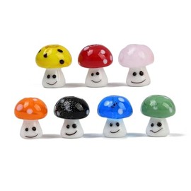 KitBeads 20Pcs Random Glass Mushroom Beads with Smiling Face Lampwork Bumpy Food Vegetable Mushroom Beads for Jewelry Bracelets Crafts Bulk