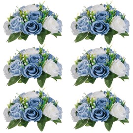 NUPTIO Flower Balls for Wedding Centerpieces - 6 Pcs 9.5 inch Diameter Fake Flower Ball Arrangement Bouquet Party Centerpieces for Tables - Dusty Blue Rose Bouquet Centerpiece Flowers for Table