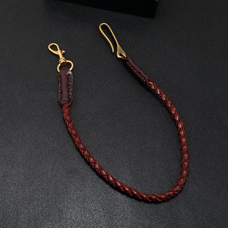 Rockyu Men's Genuine Leather Braided Brown Pant Chain Wallet Chain